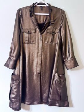 BCBGMAXAZRIA Gold Metallic Tunic Dress ✨ Shimmer Oversized Chic XXS